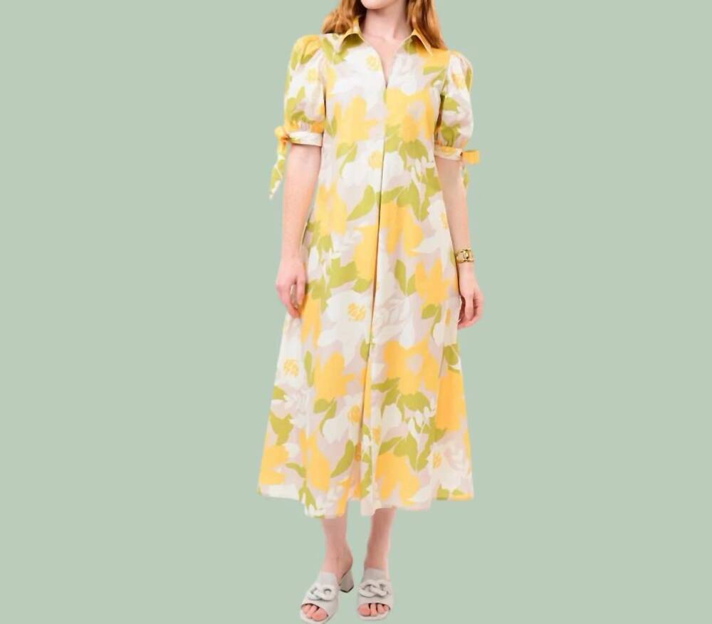 NEW UNCLE FRANK the brilliant dahlia tea midi dress in yellow